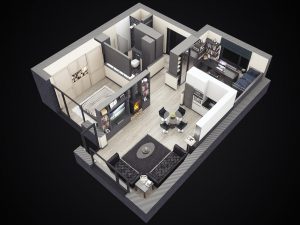 3D visualizations- render of a Cottage Modern interior