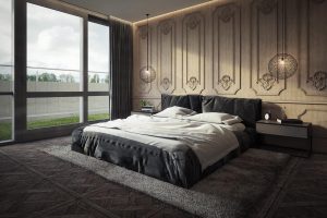 3D interior visualization render of a Modern bedroom.