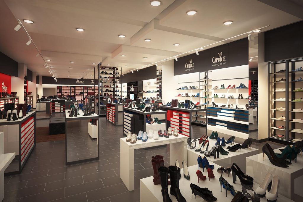 3D visualization render of a Shoe store interior