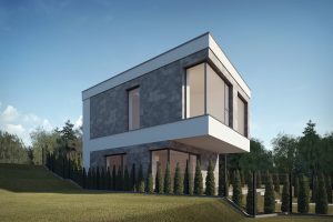 Namas ant kalvos su dideliai langais