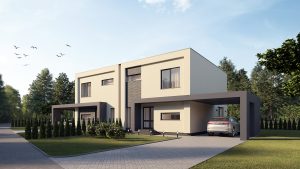 Dvibucio kotedzo eksterjero vizualizacija