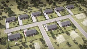 Kotedzu kvartalo vizualizacija is virsaus