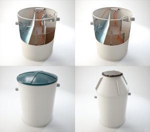 Nuoteku valymo irenginių vizualizacijos, skirtingos modifikacijos ir pjuviai