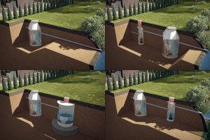 Nuoteku valymo irenginiu vizualizacijos, rodoma kaip dirba sistema